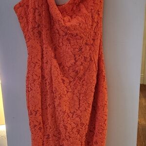 Elegant Orange One Shoulder Bardot Lace Dress